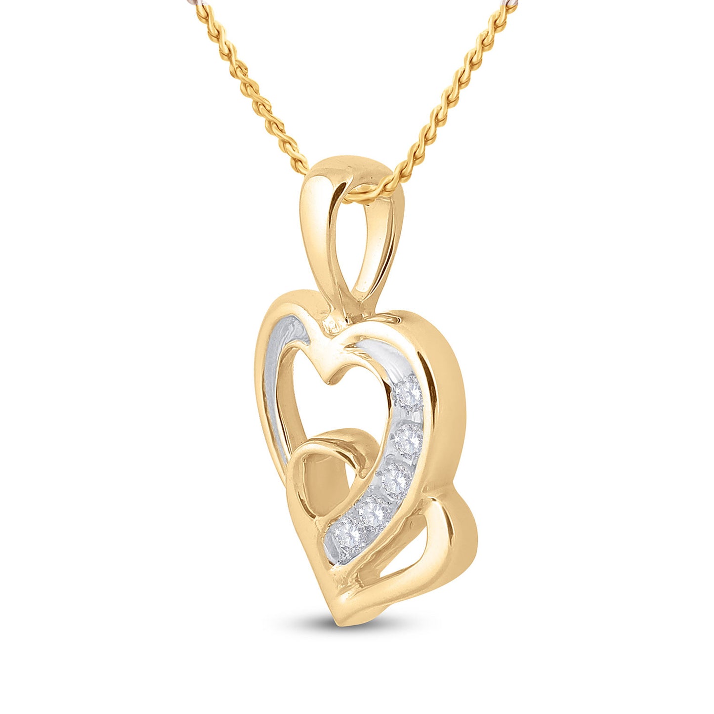 10K Yellow Gold Womens Round Diamond Double Heart Pendant 1/20 Cttw, Length: 0.71 In, Width: 0.47 In