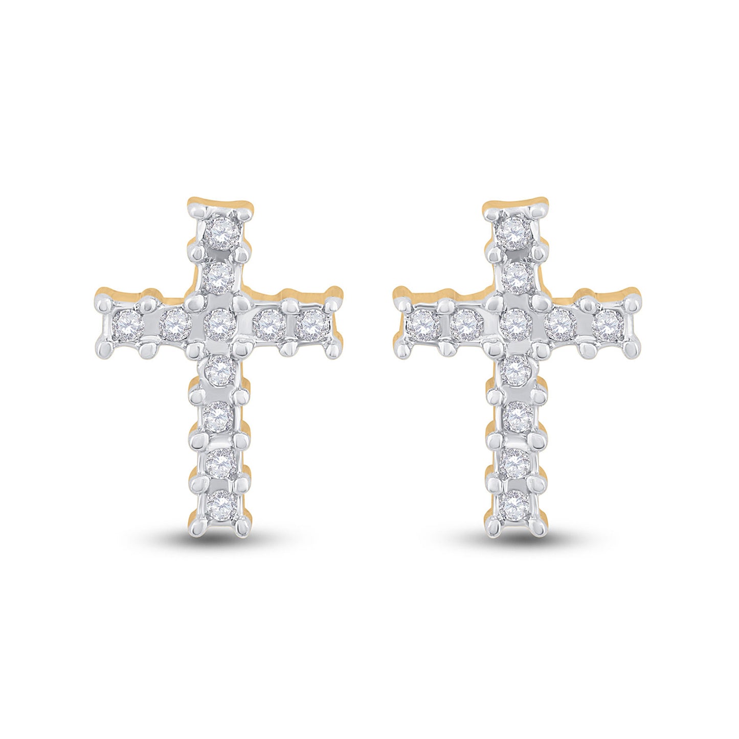 10K White Or Yellow Gold Womens Round Diamond Cross Earrings