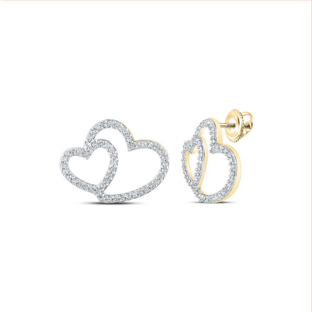 10K Yellow Or White Or Rose Gold Womens Round Diamond Heart Earrings