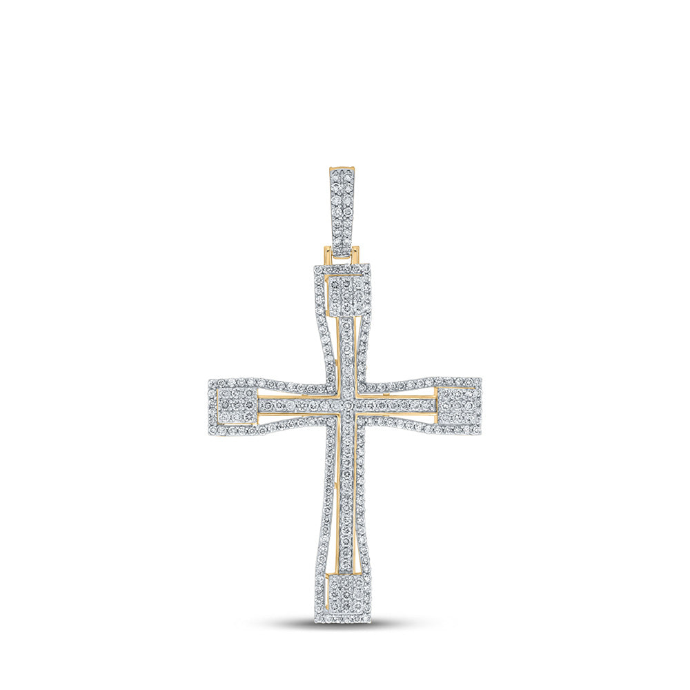 10K Yellow Gold Mens Round Diamond Cross Charm Pendant 2-1/2 Cttw