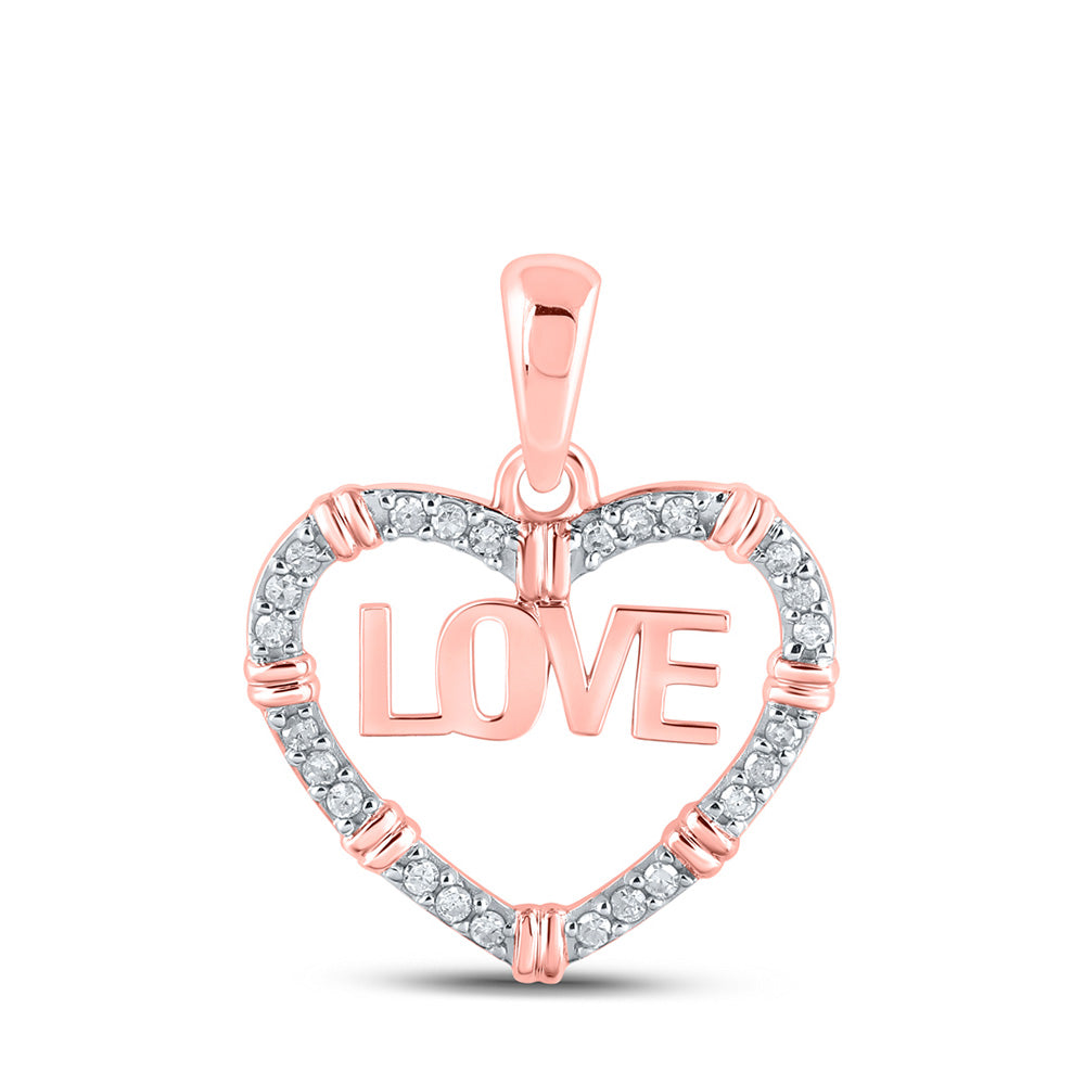 10K Rose Gold Womens Round Diamond Love Heart Pendant 1/6 Cttw
