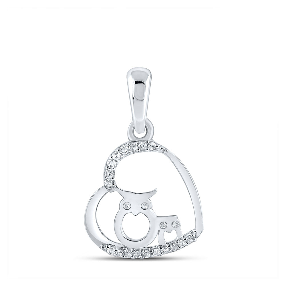 10K White Or Yellow Gold Womens Round Diamond Owl Heart Pendant