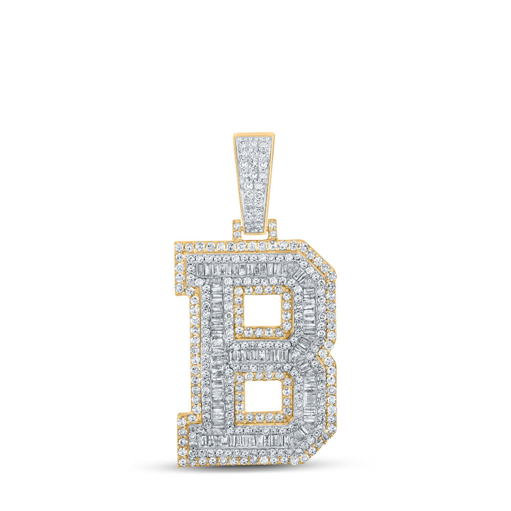 10K Two-tone Gold Mens Baguette Diamond Initial Letter Charm Pendant