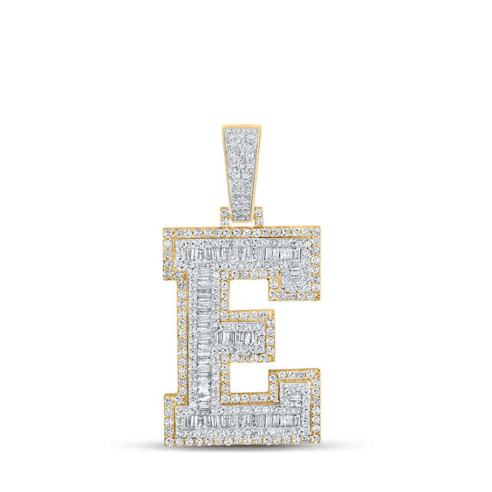 10K Two-tone Gold Mens Baguette Diamond Initial Letter Charm Pendant