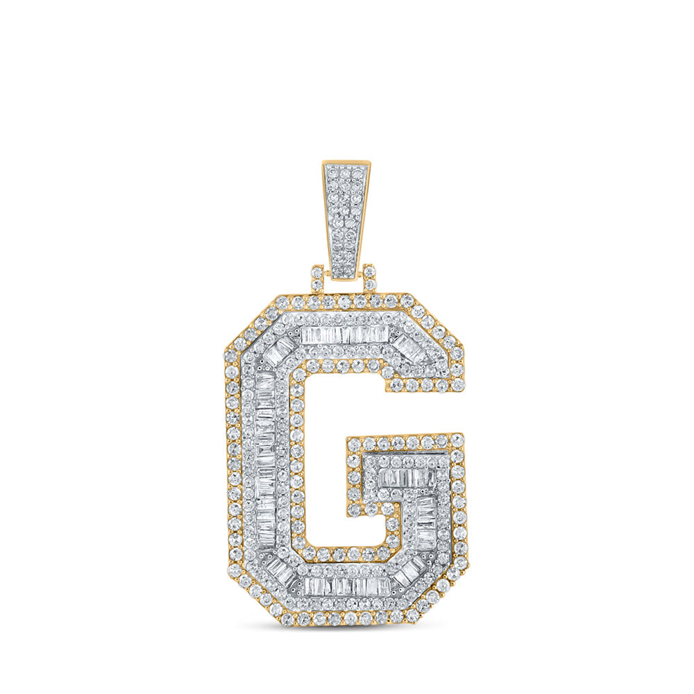 10K Two-tone Gold Mens Baguette Diamond Initial Letter Charm Pendant