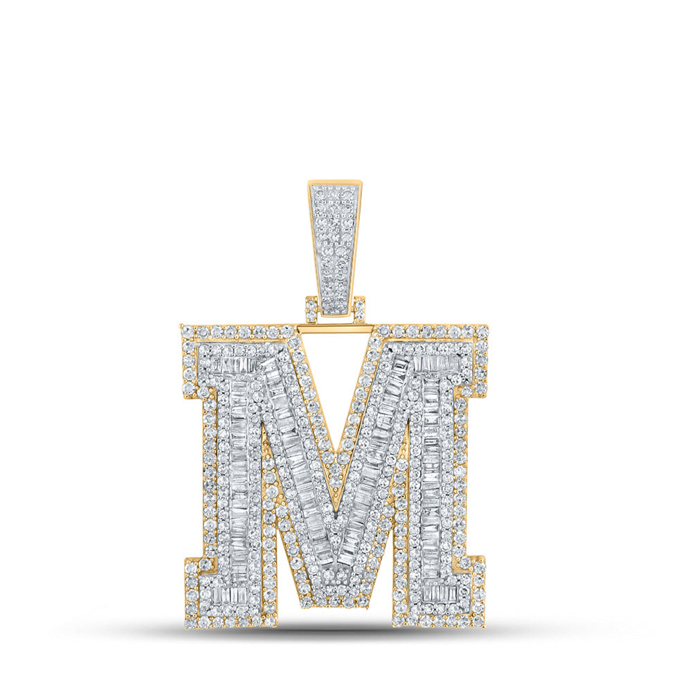 10K Two-tone Gold Mens Baguette Diamond Initial Letter Charm Pendant