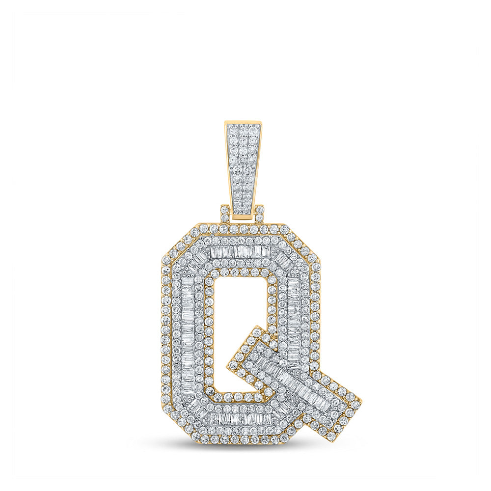 10K Two-tone Gold Mens Baguette Diamond Initial Letter Charm Pendant