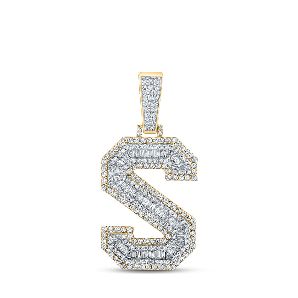 10K Two-tone Gold Mens Baguette Diamond Letter Charm Pendant