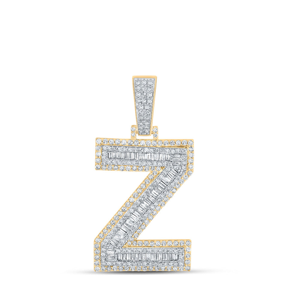 10K Two-tone Gold Mens Baguette Diamond Initial Letter Charm Pendant