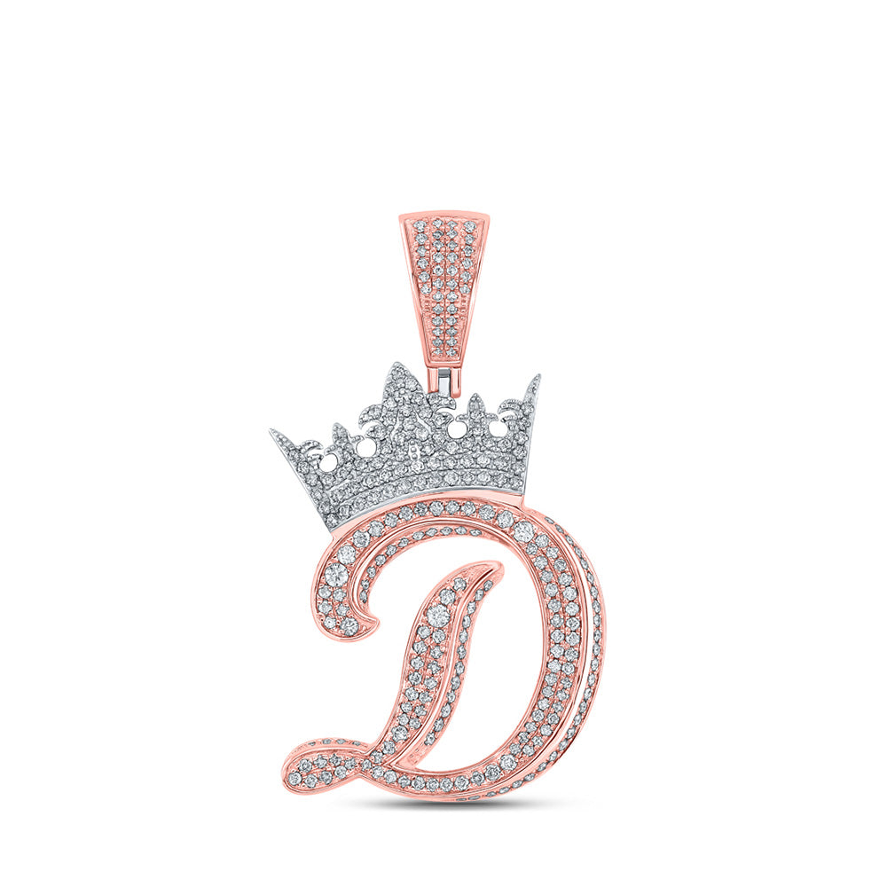 10K Yellow Or Rose Gold Mens Round Diamond Crown Letter Charm Pendant