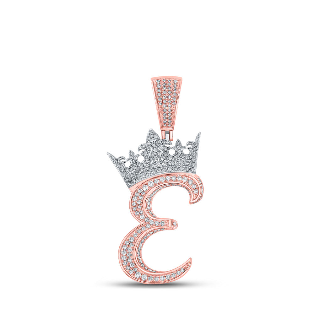 10K Yellow Or Rose Gold Mens Round Diamond Crown Letter Charm Pendant