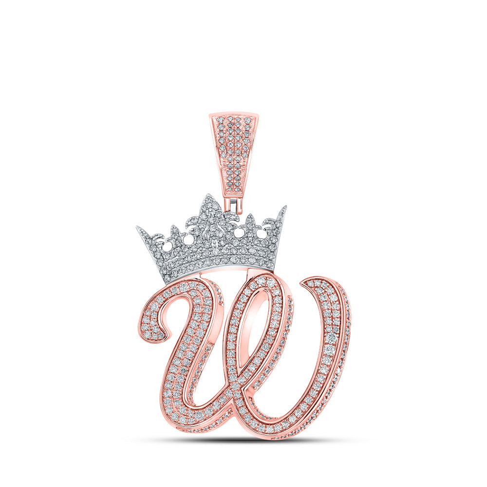 10K Yellow Or Rose Gold Mens Round Diamond Crown Letter Charm Pendant