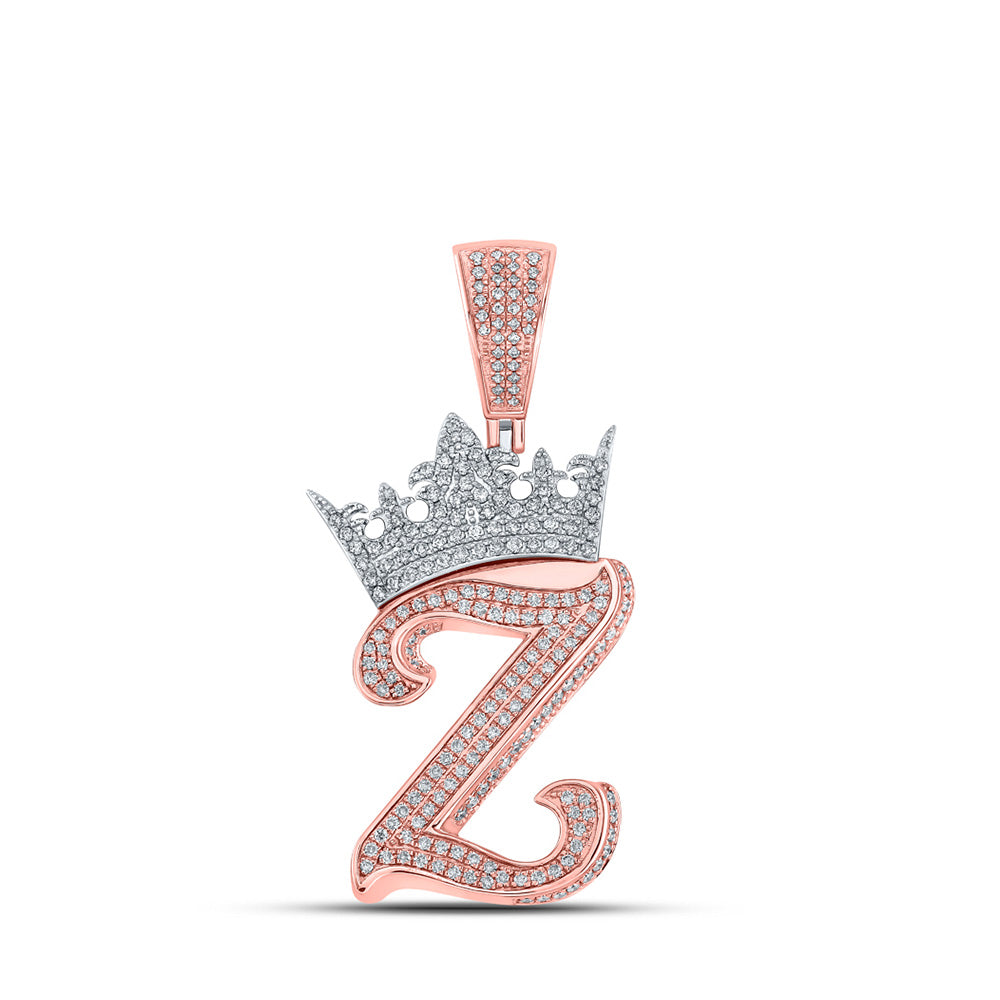 10K Yellow Or Rose Gold Mens Round Diamond Crown Letter Charm Pendant