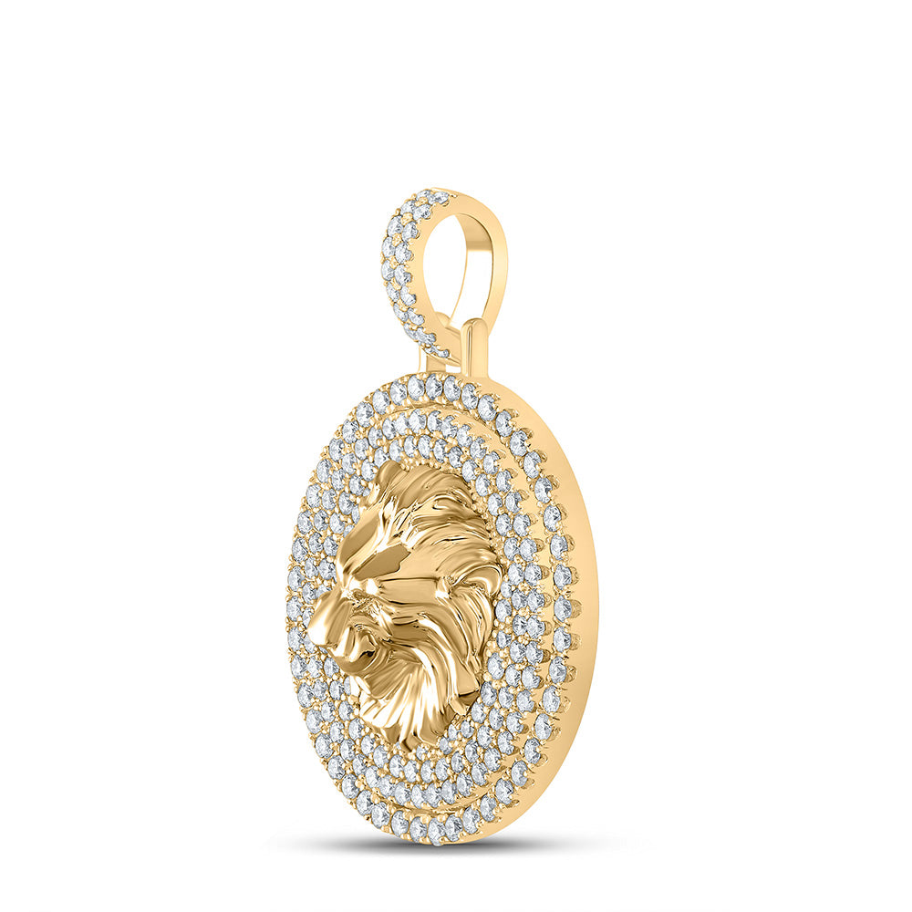 10k Yellow Or Rose Gold Mens Round Diamond Lion Face Charm Pendant 2-1/2 Cttw, Length: 1.65 In, Width: 1.22 In