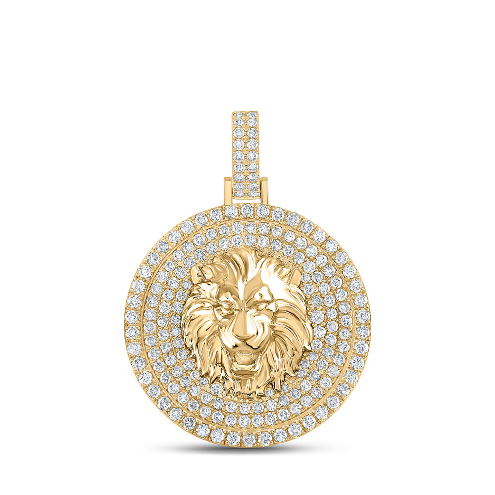 10k Yellow Or Rose Gold Mens Round Diamond Lion Face Charm Pendant 2-1/2 Cttw, Length: 1.65 In, Width: 1.22 In