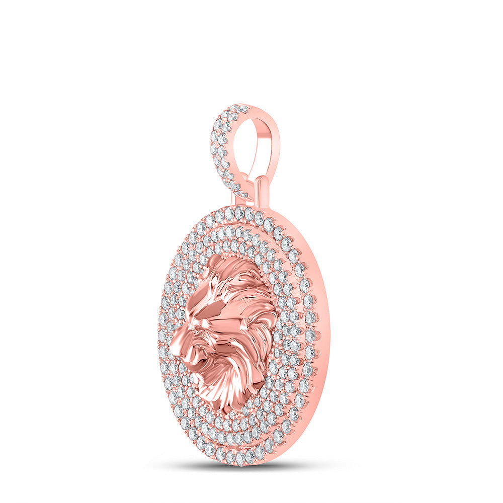 10k Yellow Or Rose Gold Mens Round Diamond Lion Face Charm Pendant 2-1/2 Cttw, Length: 1.65 In, Width: 1.22 In