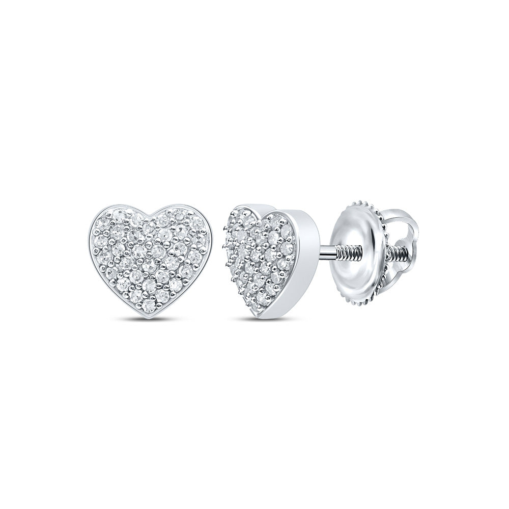 10K White Gold Womens Round Diamond Heart Earrings 1/5 Cttw