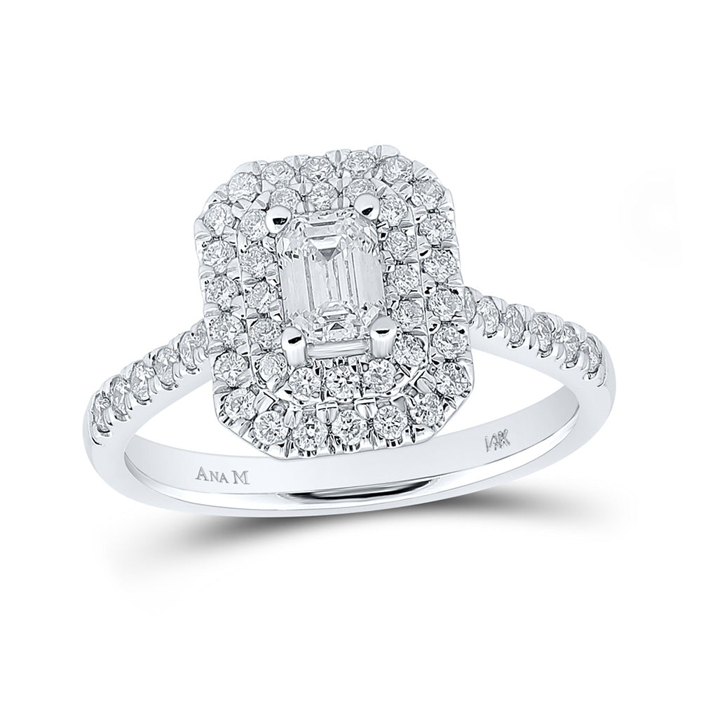 14K White Gold Emerald Diamond Halo Bridal Wedding Engagement Ring 1 Cttw, Womens Size: 5-10