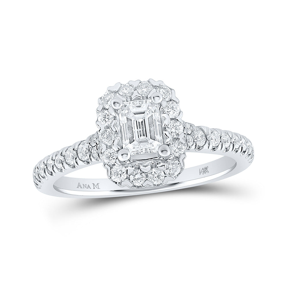 14K White Gold Emerald Diamond Halo Bridal Wedding Engagement Ring 1 Cttw, Womens Size: 5-10