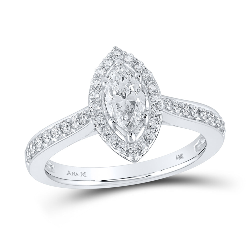 14K White Gold Marquise Diamond Halo Bridal Wedding Engagement Ring 1 Cttw, Womens Size: 5-10