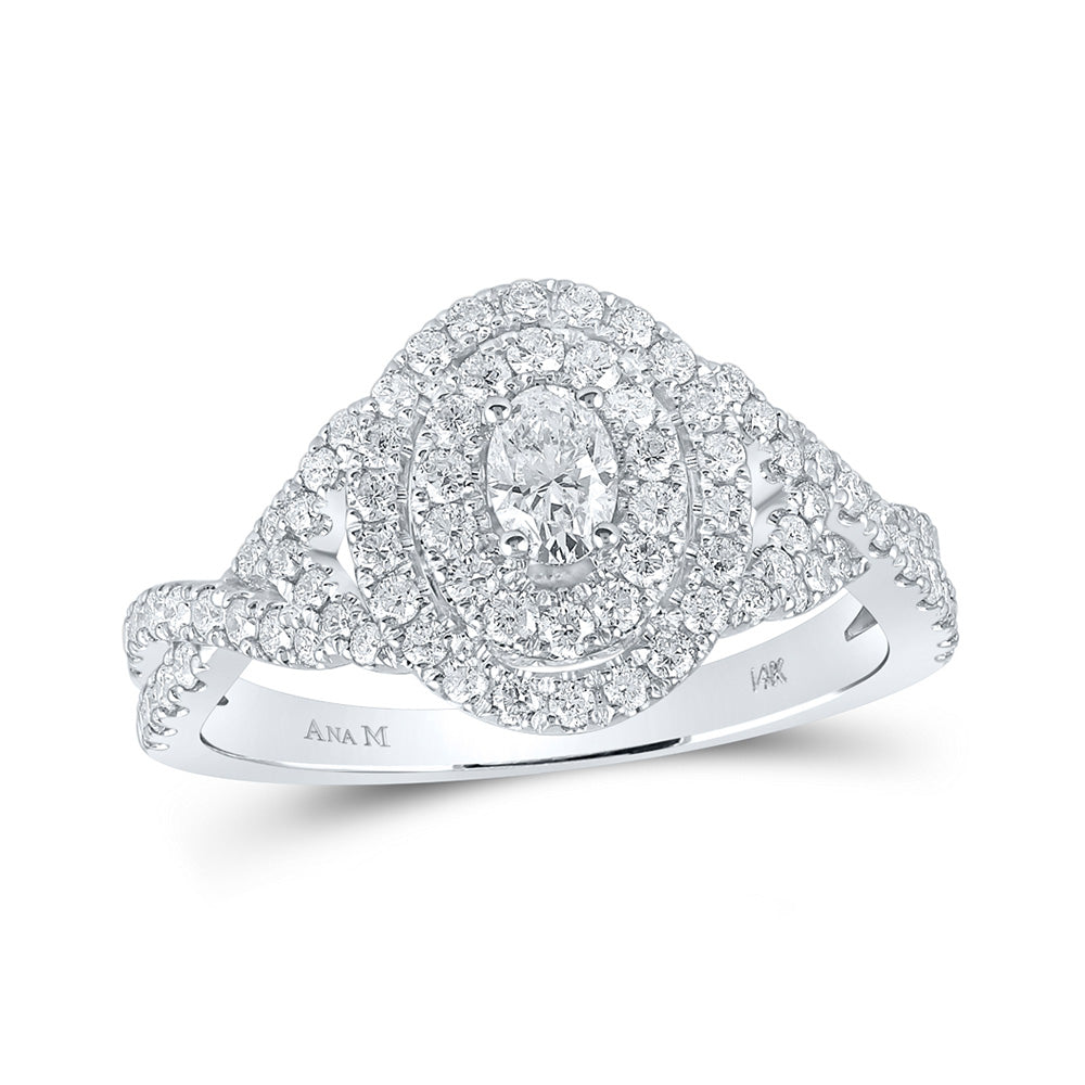 14K White Gold Oval Diamond Solitaire Halo Bridal Wedding Engagement Ring 1 Cttw, Womens Size: 5-10