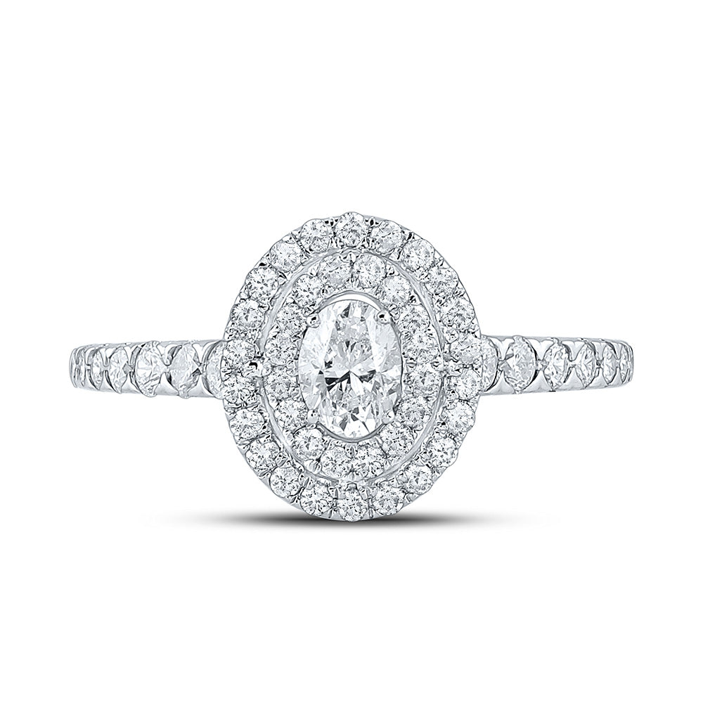 14K White Gold Oval Diamond Halo Bridal Wedding Engagement Ring 1 Cttw, Womens Size: 5-10