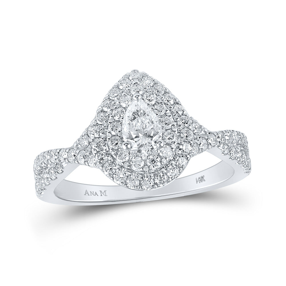 14K White Gold Pear Diamond Halo Bridal Wedding Engagement Ring 1 Cttw, Womens Size: 5-10