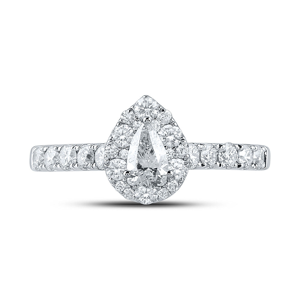 14K White Gold Pear Diamond Halo Bridal Wedding Engagement Ring 1 Cttw, Womens Size: 5-10