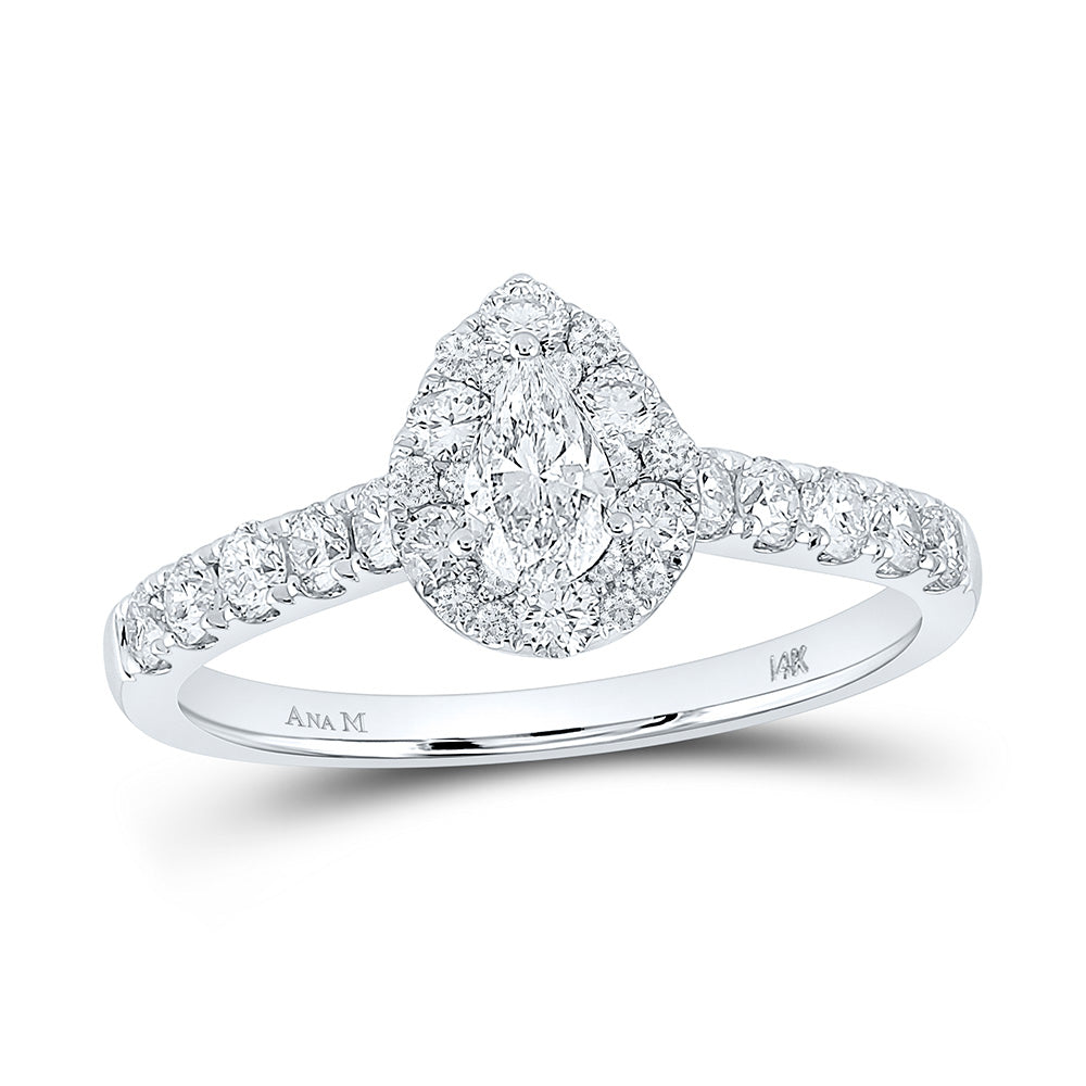 14K White Gold Pear Diamond Halo Bridal Wedding Engagement Ring 1 Cttw, Womens Size: 5-10