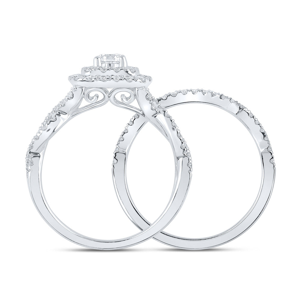 14K White Gold Round Diamond Halo Bridal Wedding Ring Band Set 1 Cttw, Womens Size: 5-10