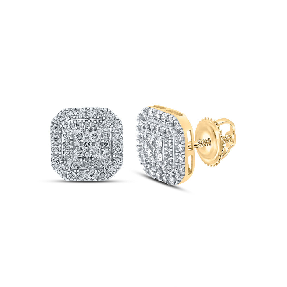 10K Yellow Gold Womens Round Diamond Square Earrings 1 Cttw