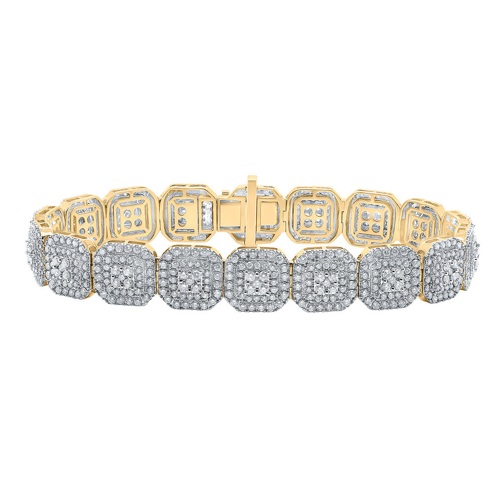 10K Yellow Gold Womens Round Diamond Square Link Bracelet 9-7/8 Cttw