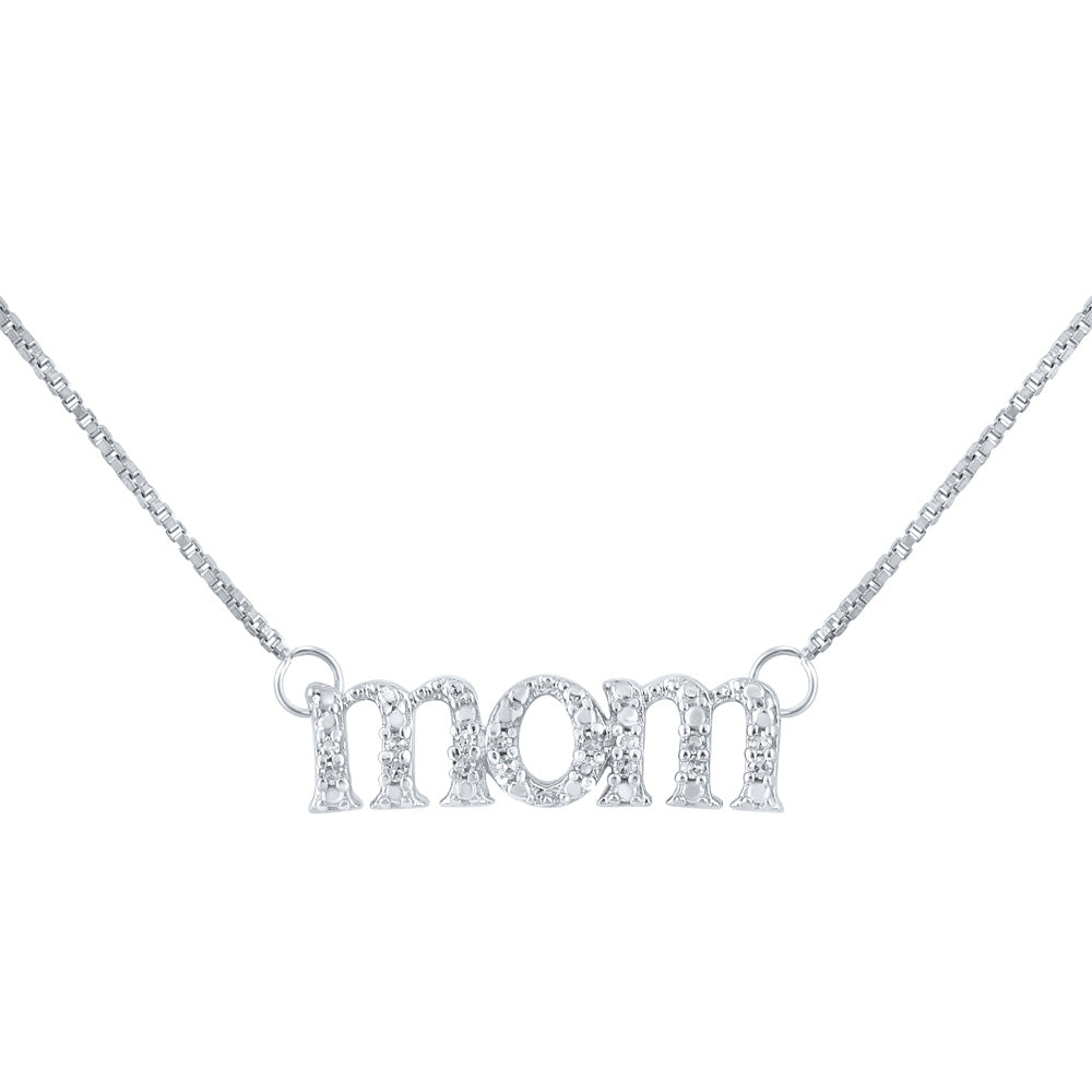 Sterling Silver Womens Round Diamond Mom Necklace 1/20 Cttw, Length: 17.5 In