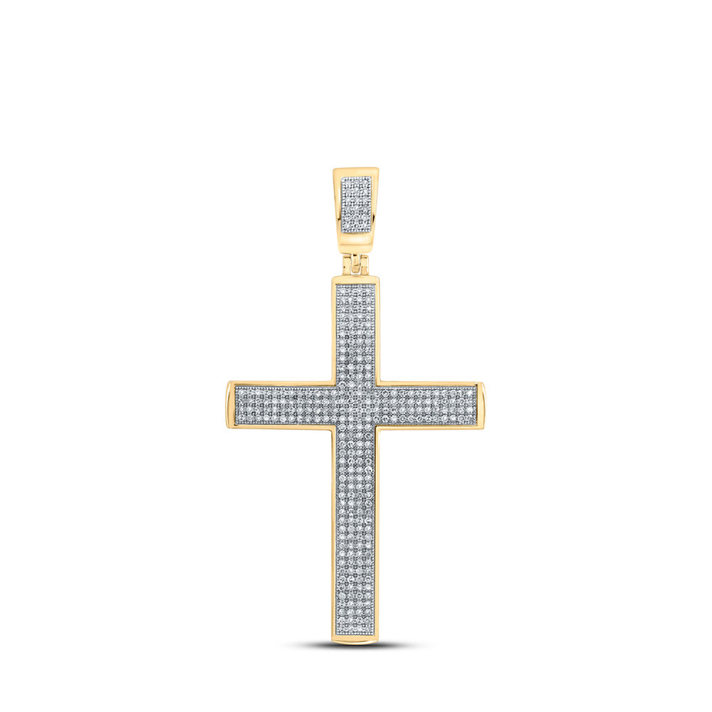 10K Yellow Gold Mens Round Diamond Cross Charm Pendant 3/4 Cttw