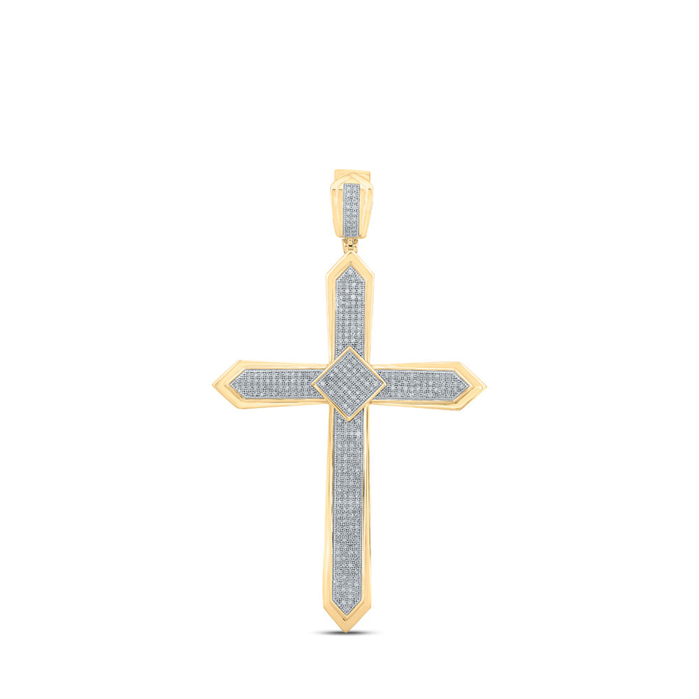 10K Yellow Gold Mens Round Diamond Cross Charm Pendant 1 Cttw