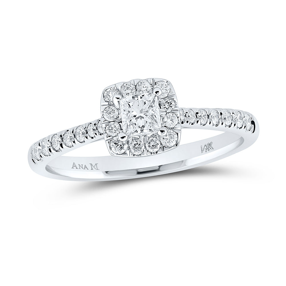 14K White Gold Princess Diamond Halo Bridal Wedding Engagement Ring 1/2 Cttw, Womens Size: 5-10