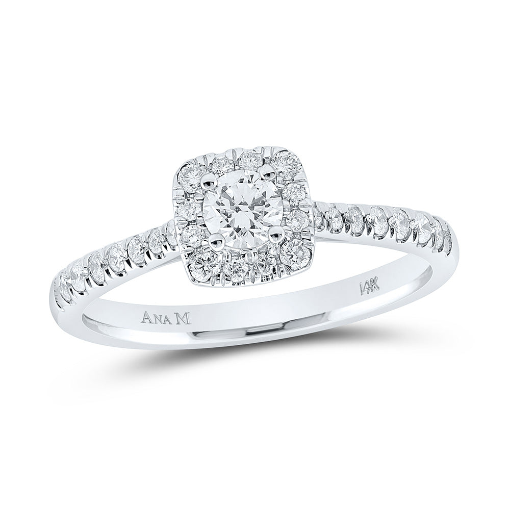 14K White Gold Round Diamond Halo Bridal Wedding Engagement Ring 1/2 Cttw, Womens Size: 5-10