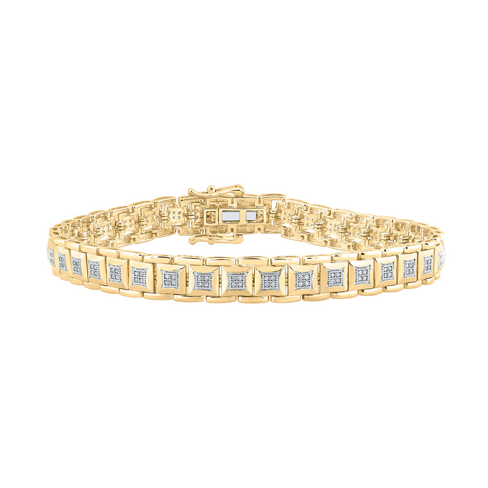 10K Yellow Gold Mens Round Diamond Square Link Bracelet 1/2 Cttw