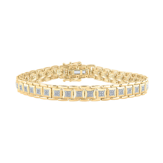 10K Yellow Gold Mens Round Diamond Square Link Bracelet 1/2 Cttw