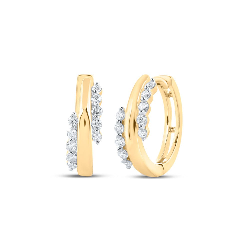 10K Yellow Or White Or Rose Gold Womens Round Diamond Hoop Earrings