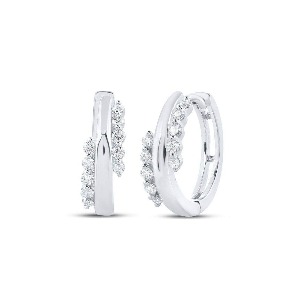 10K Yellow Or White Or Rose Gold Womens Round Diamond Hoop Earrings