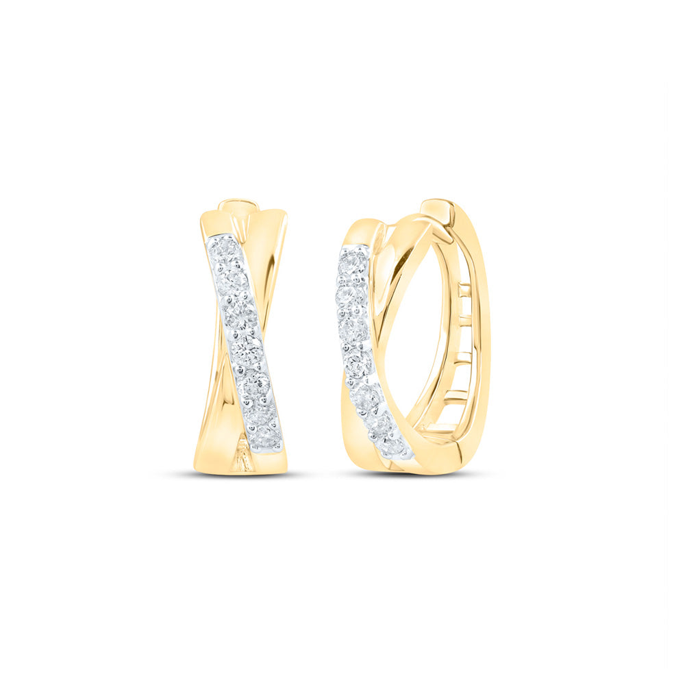 10K Yellow Or White Or Rose Gold Womens Round Diamond Hoop Earrings
