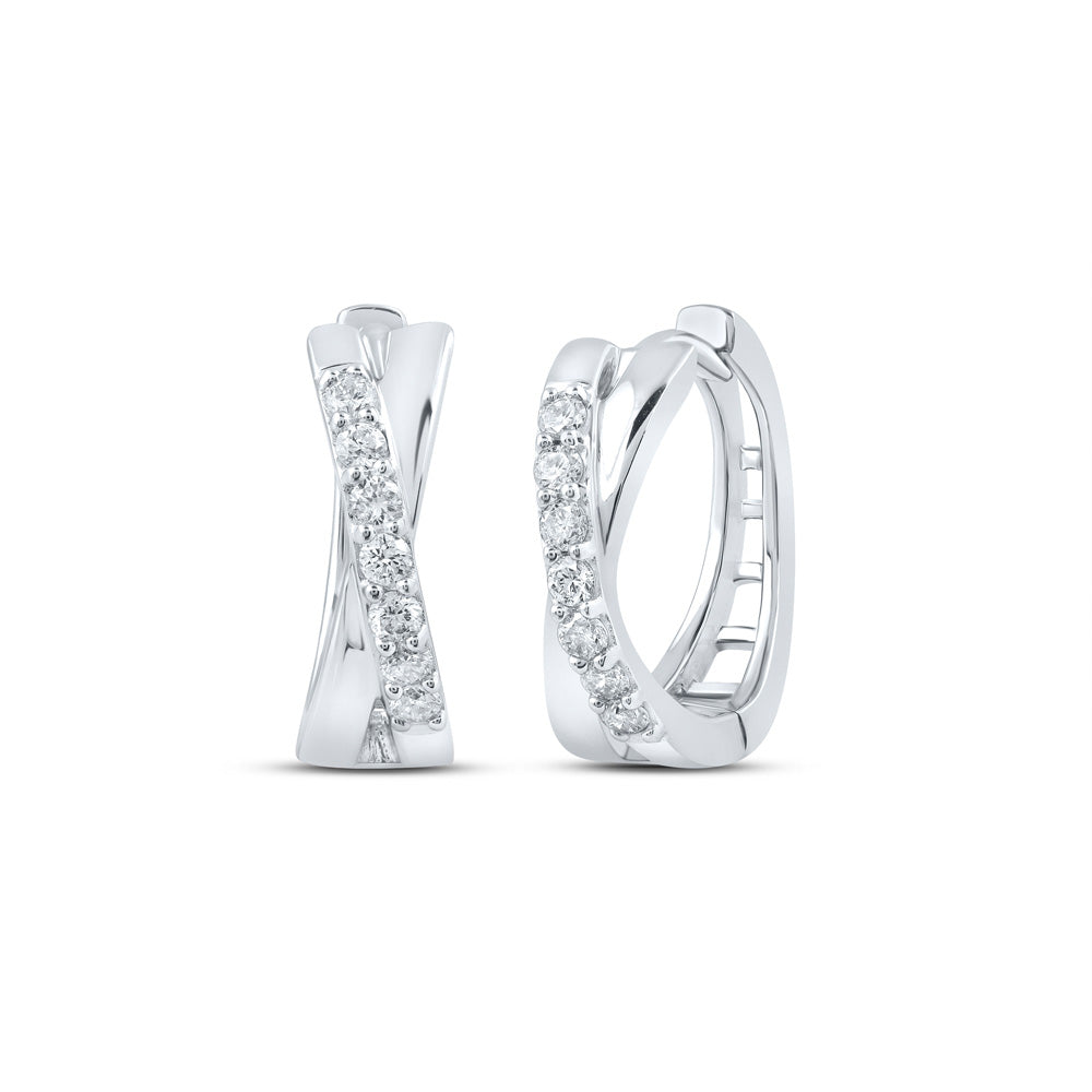10K Yellow Or White Or Rose Gold Womens Round Diamond Hoop Earrings