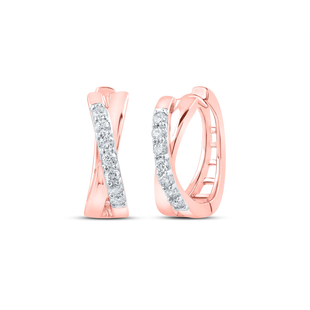 10K Yellow Or White Or Rose Gold Womens Round Diamond Hoop Earrings