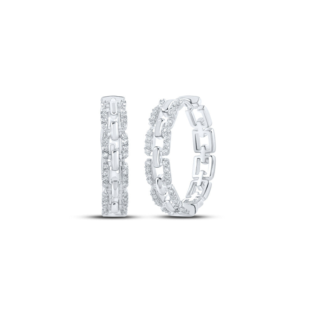 10K Yellow Or White Or Rose Gold Womens Round Diamond Hoop Earrings
