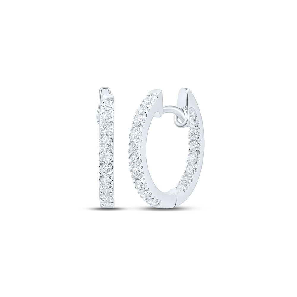 10K Yellow Or White Or Rose Gold Womens Round Diamond Inside Outside Hoop Earrings