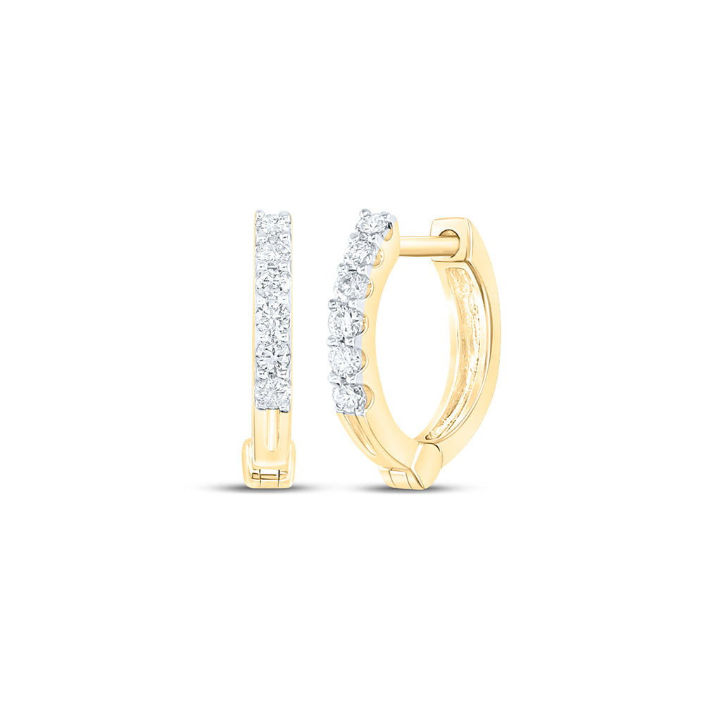 10K Yellow Or White Or Rose Gold Womens Round Diamond Hoop Earrings