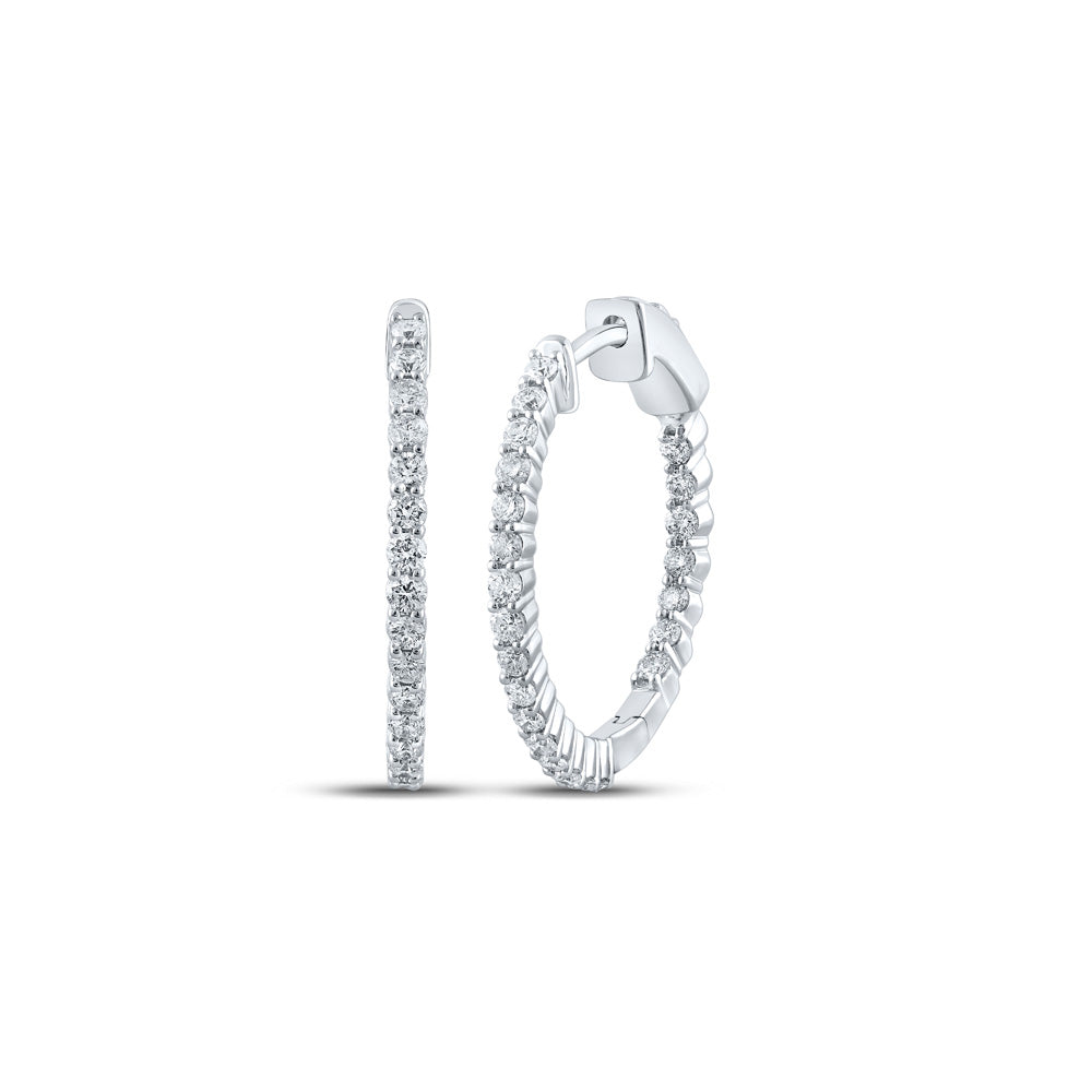 10K White Or Yellow Gold Womens Round Diamond Hoop Earrings