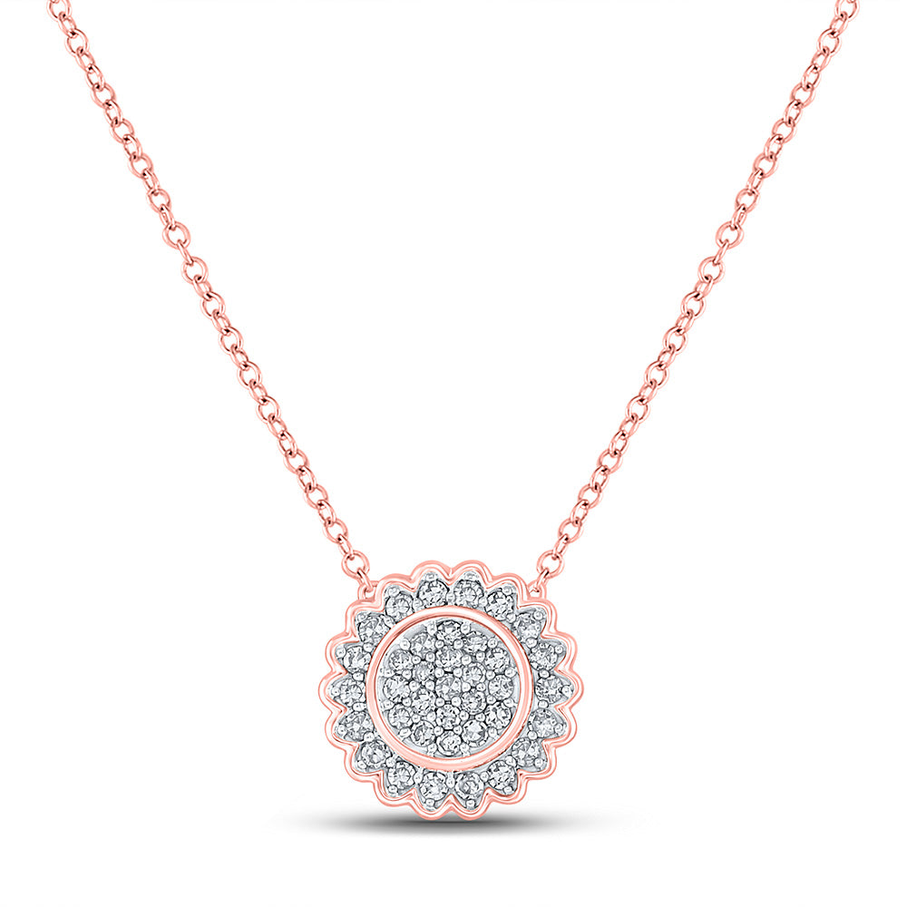 10K Rose Gold Womens Round Diamond 18-inch Cluster Pendant 1/5 Cttw, Length: 17.5 In