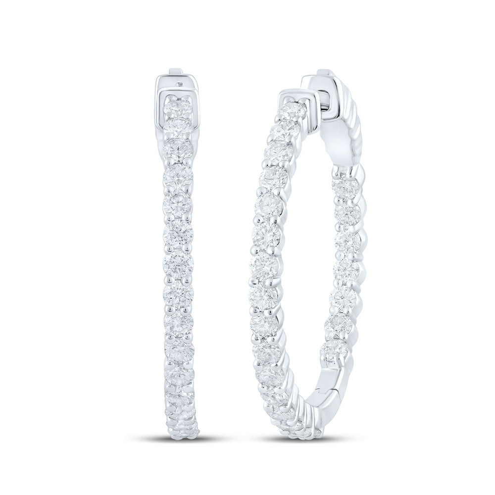 10K White Or Yellow Gold Womens Round Diamond Hoop Earrings